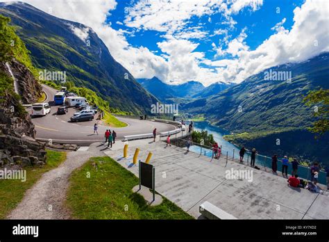 Geiranger Norway July 30 2017 Geirangerfjord Aerial Panoramic View