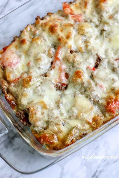 Philly Cheesesteak Casserole Ground Beef Low Carb Keto Easy Thm