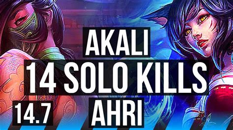 Akali Vs Ahri Mid 14 Solo Kills Comeback 63k Dmg 1100 Games