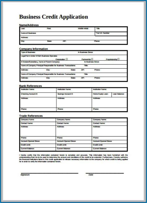 √ Free Printable Business Credit Application Form Template