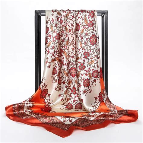 Small Floral Printed Square Satin Silk Scarf Women Hijab Soft Shawls