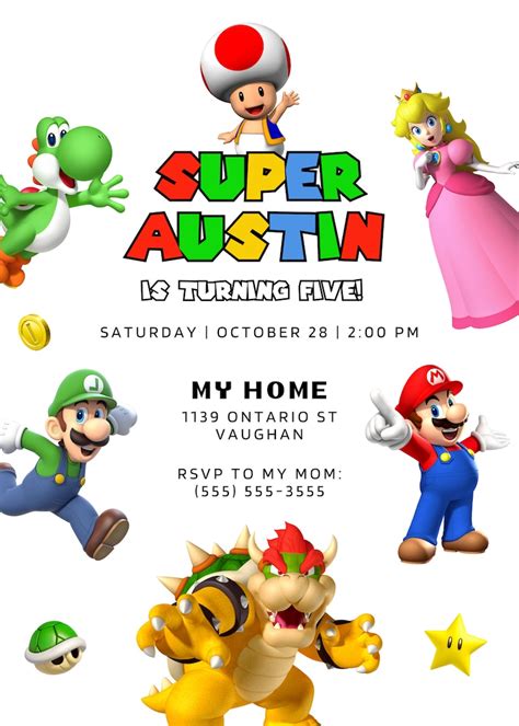 Mario Bros Invitation, Super Mario Birthday Invitation, Super Brothers ...