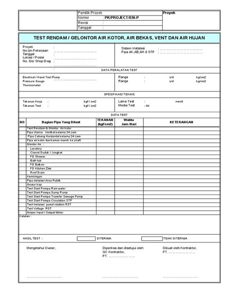 Form Test Glontor Air Bekas Air Hujan Pdf