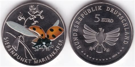 Deutschland 5 Euro 2023 A Wunderwelt Insekten Siebenpunkt Marienkäfer