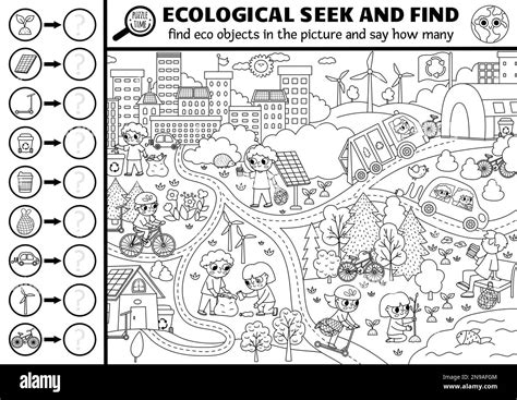 Vector Black And White Ecological Searching Game With Eco City