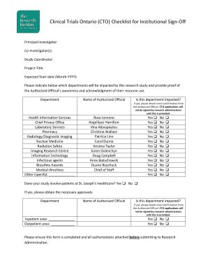 Fillable Online Research Stjoes Clinical Trials Ontario Cto Checklist