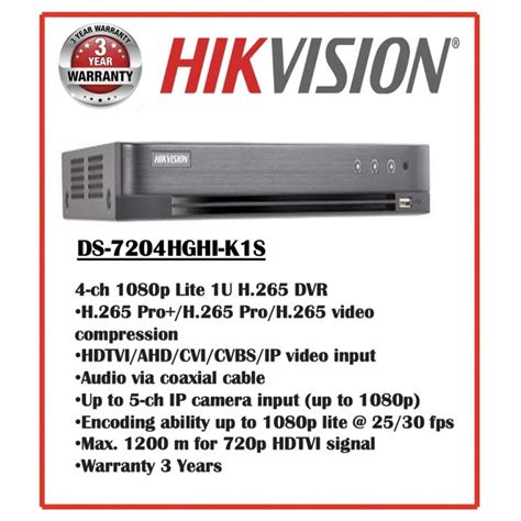 Hikvision Dahua Ds 7204hghi K1 Turbo DVR 4CH 1080P Lite 1u H 265 Xvr