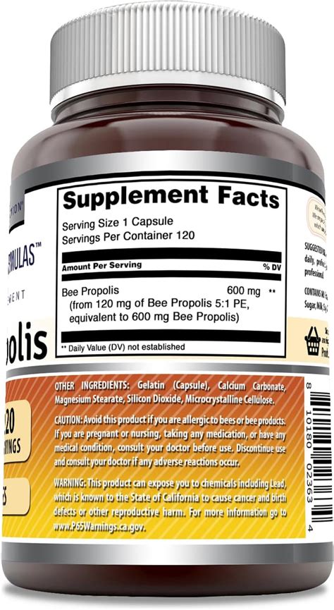 Amazing Formulas Suplemento Dietético De Abeja 600 Mg 120 Cápsulas No Transgénicos Sin