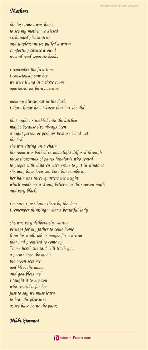 Mothers Poem By Nikki Giovanni