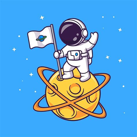 Bonito astronauta segurando a bandeira do planeta na ilustração do