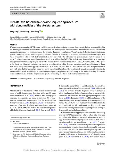 Prenatal Trio Based Whole Exome Sequencing In Fetuses With