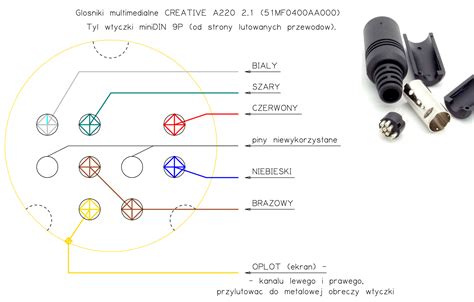 Creative A220 Speakers Mini Din 9 Pin Plug Replacement Diagram And