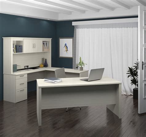 Modern Premium U Shaped Desk With Hutch In White Chocolate