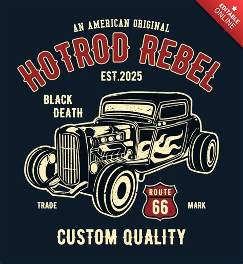 Plantilla de diseño de camiseta Hot rod rebel Modelo de diseño gratuita