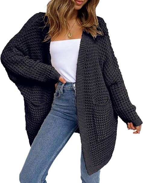 Geagodelia Oversize Strickjacke Pullover Damen Lang Strickpullover