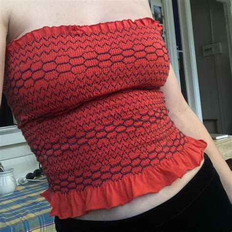 Red Shirted Boob Tube With Embroidered Pattern Depop