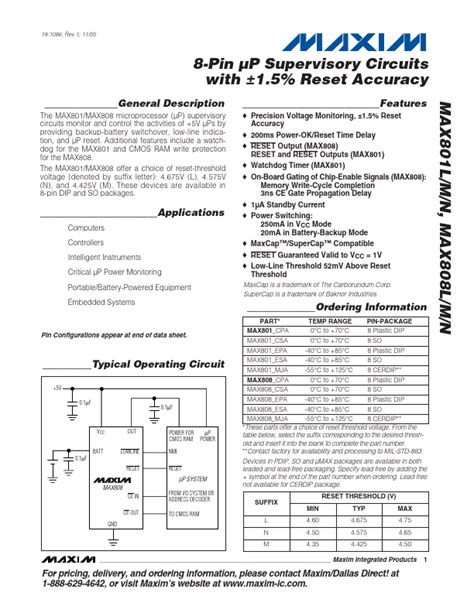 Max808m Maxim Integrated Products Circuits Hoja De Datos Ficha