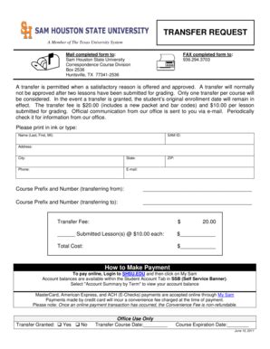 Fillable Online Shsu A Member Of The Texas University System Shsu Fax