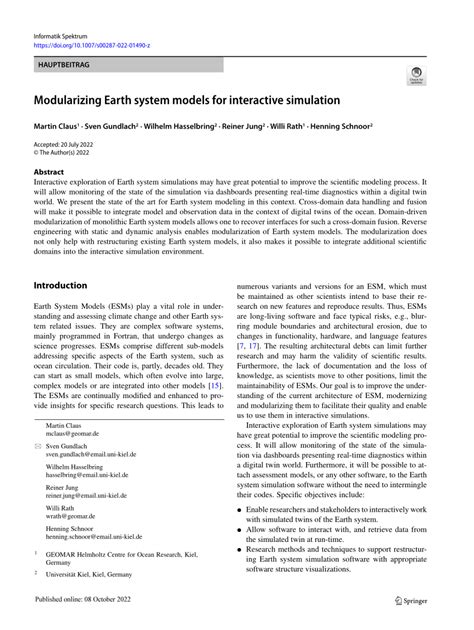 (PDF) Modularizing Earth system models for interactive simulation