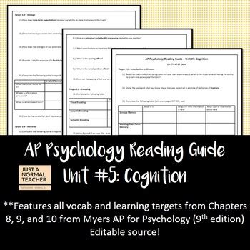 Ap Psychology Reading Guide Unit Cognition By Just A Normal Teacher