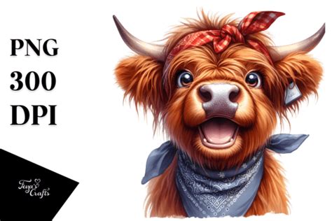 Watercolor Highland Cow With Bandana S Graphic By Anastasia Feya · Creative Fabrica