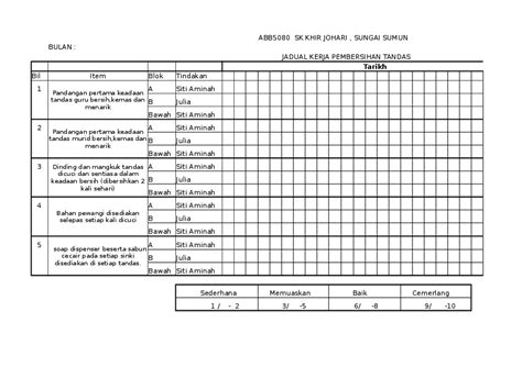 Xls Jadual Kerja Pembersihan Tandas