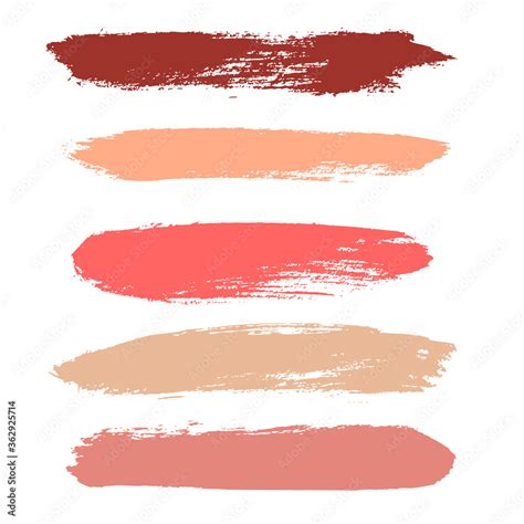 Makeup Strokes Set Of Lipstick Swatches Beauty And Cosmetic Nude Pink And Red Brush Smudges