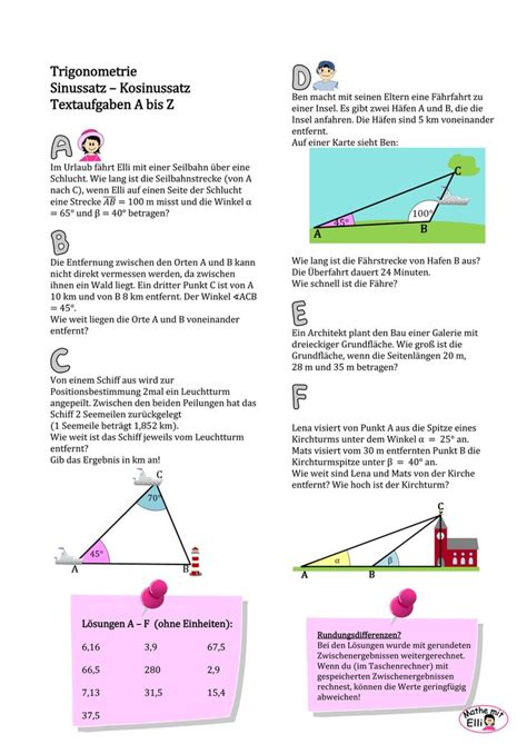 Trigonometrie Sinus Kosinussatz Textaufgaben Lösungen