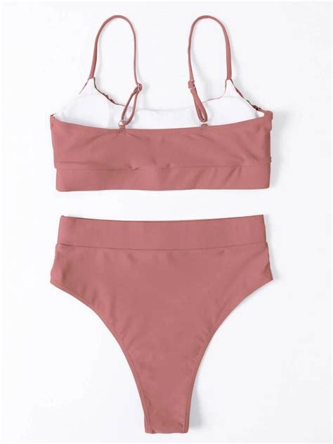 Brand New Shein Ruched Bust High Waisted Dusty Pink Bikini Swimsuit