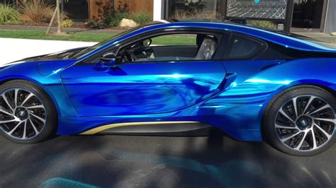 Apc Bmw I8 Blue And Gold Chrome Vinyl Wrap Youtube