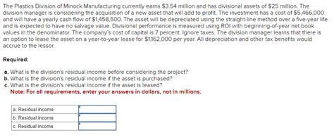 Solved The Plastics Division Of Minock Manufacturing Chegg