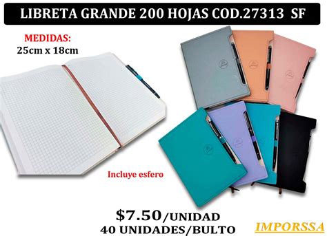 LIBRETA GRANDE 200 HOJAS COD 27313 SF Imporssa