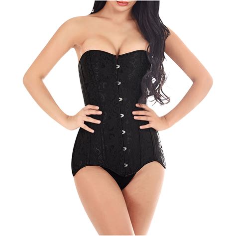 Womens Vintage Floral Corset Lace Up Hourglass Longline Overbust