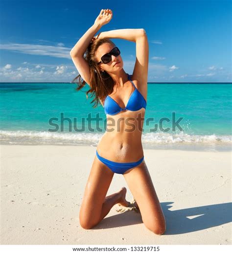 Woman Bikini Tropical Beach Sitting On Stock Photo Shutterstock