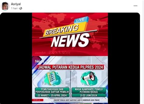 Cek Fakta Kpu Sudah Tetapkan Jadwal Pilpres Putaran Kedua Karena Takut