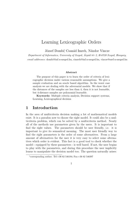 (PDF) Learning lexicographic orders