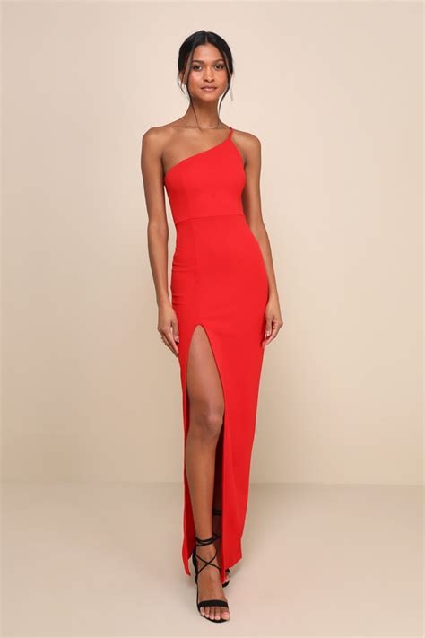 Sexy Red Maxi Dress One Shoulder Dress Sultry Maxi Gown Lulus