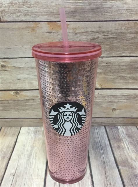 New Starbucks Pink Sequin Venti Cold Cup Tumbler 24 Ounce Pink