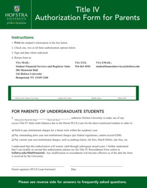 Fillable Online Hofstra Title IV Authorization Form For Parents