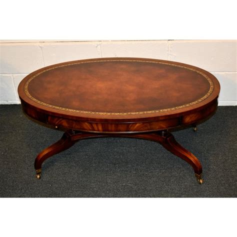 Vintage Weiman Oval Mahogany Leather Top Coffee Table Chairish