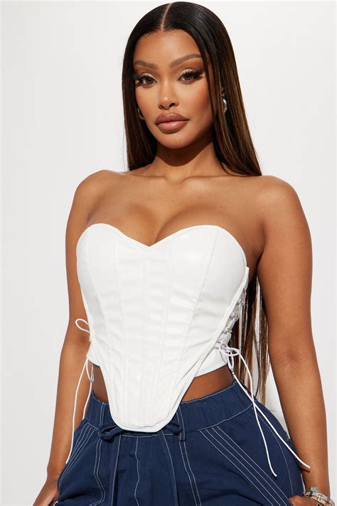 Knissa Faux Leather Corset Top White Fashion Nova