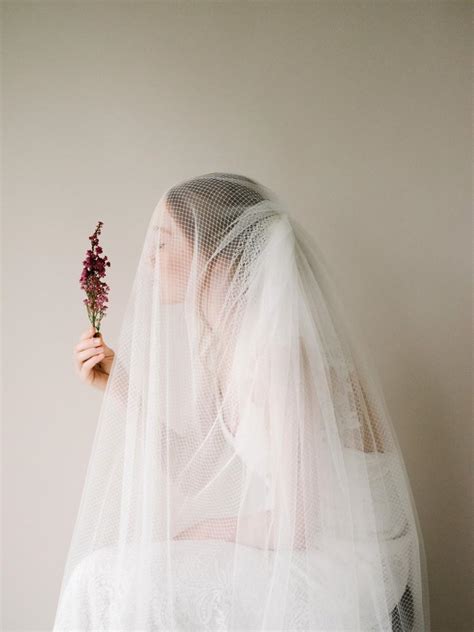 Modern Netting Tulle Bridal Veil Ivory Tulle Blusher Wedding Veil