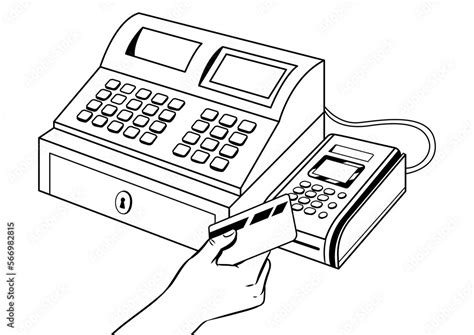 Cash Register With Pos Terminal Coloring Book PNG Illustration With