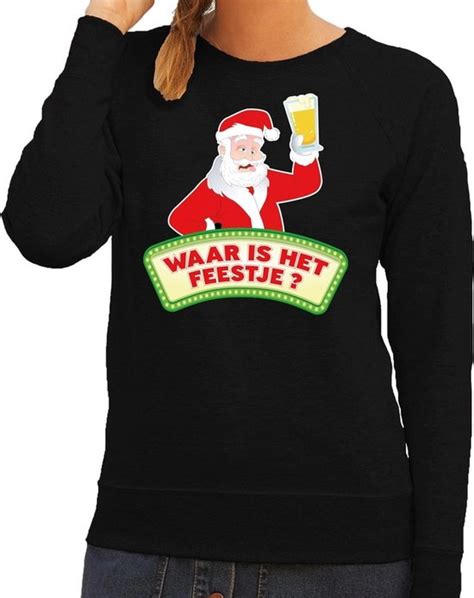 Foute Kersttrui Sweater Voor Dames Zwart Dronken Kerstman Met