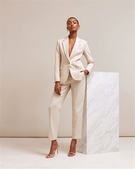 Light Beige Linen Suit With Bare Look And Nude Heels Sumissura
