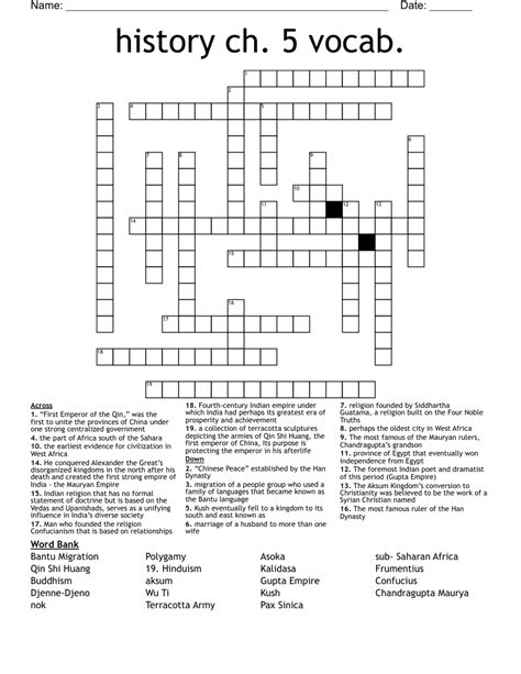 History Ch 5 Vocab Crossword WordMint