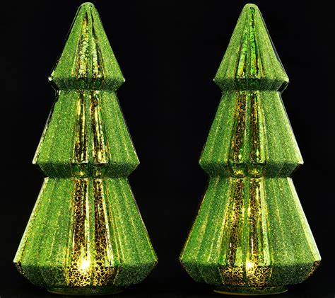 Set Of 2 12 Illuminated Mercury Glass Trees By Valerie