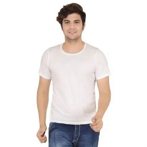 Round Half Sleeve Mens Plain White Cotton T Shirt Size S Xl At Rs 145