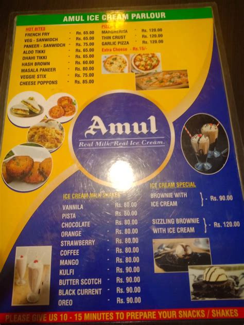 Menu at Amul Ice Cream Parlour, Sulur