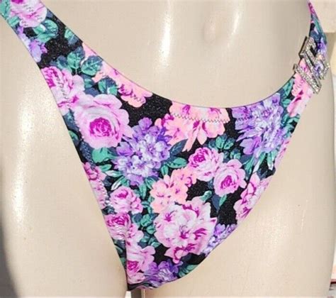Victorias Secret XL Floral Shine Bikini Bottom Rhinestone Brazilian VS Logo EBay